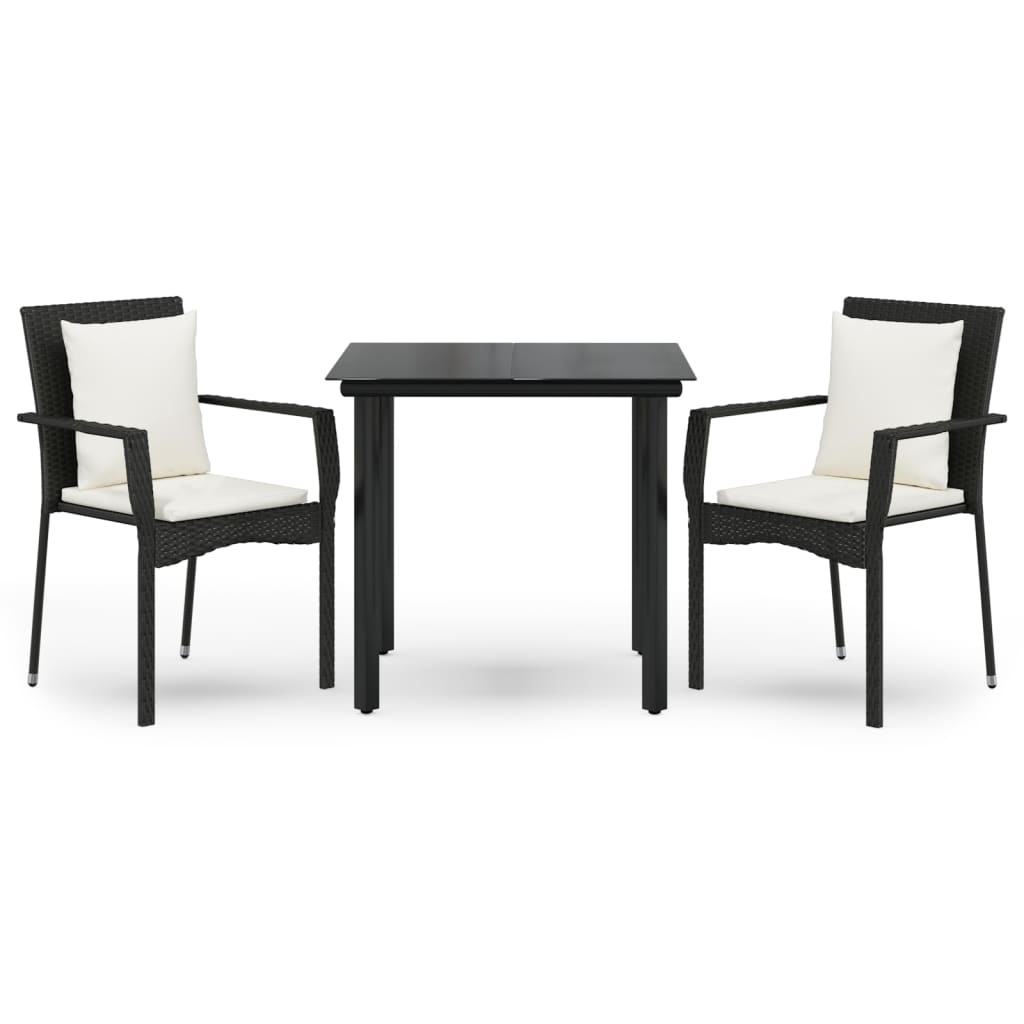 Set da Pranzo da Giardino 3 pz con Cuscini Nero in Polyrattan - homemem39