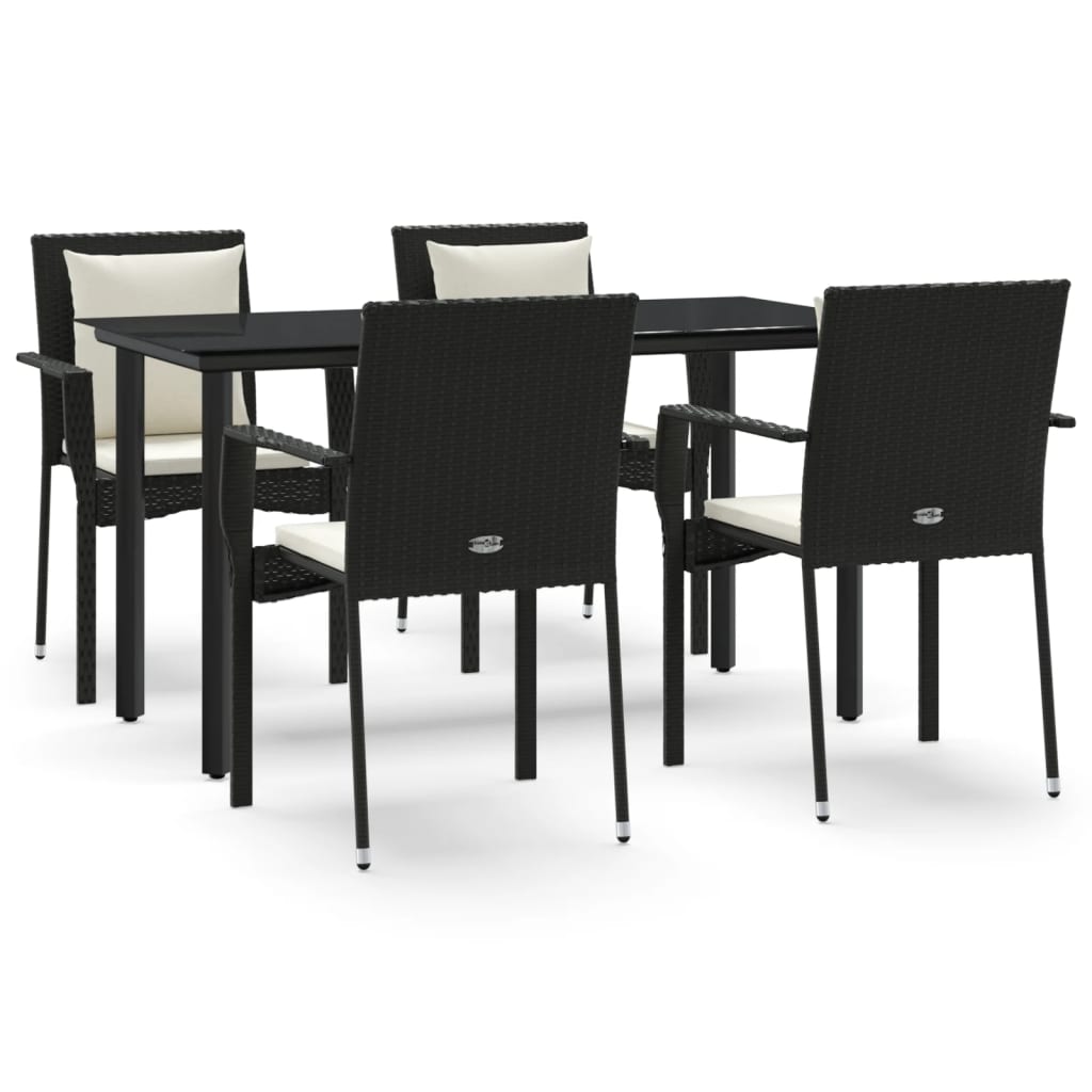 Set da Pranzo da Giardino 5 pz Nero con Cuscini in Polyrattan - homemem39
