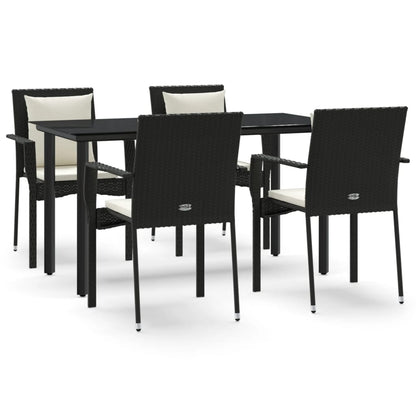 Set da Pranzo da Giardino 5 pz Nero con Cuscini in Polyrattan - homemem39