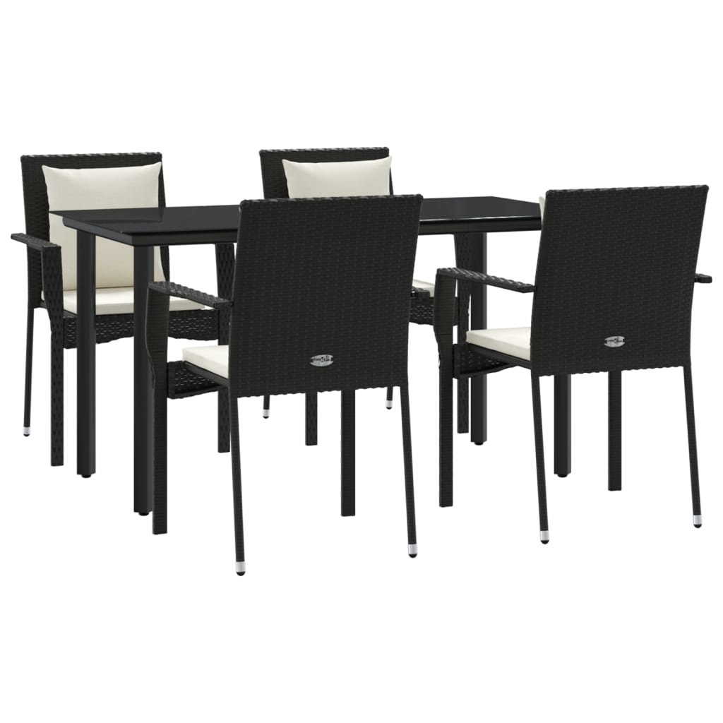 Set da Pranzo da Giardino 5 pz Nero con Cuscini in Polyrattan - homemem39
