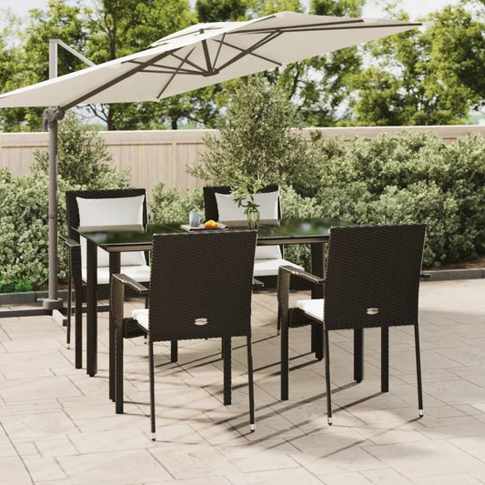 Set da Pranzo da Giardino 5 pz Nero con Cuscini in Polyrattan - homemem39