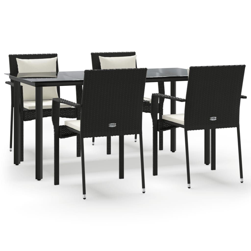 Set da Pranzo da Giardino 5 pz Nero con Cuscini in Polyrattan - homemem39