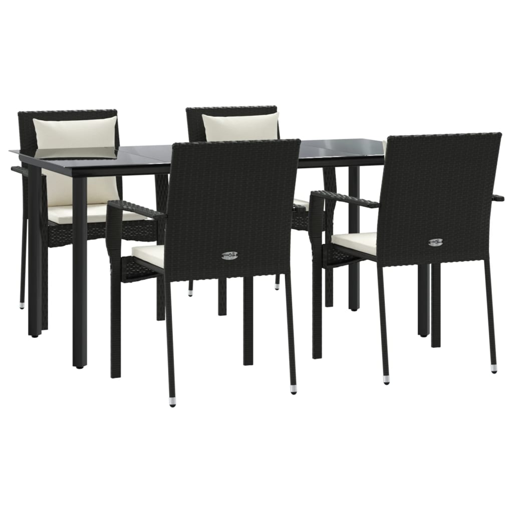 Set da Pranzo da Giardino 5 pz Nero con Cuscini in Polyrattan - homemem39