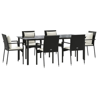 Set da Pranzo da Giardino 7 pz Nero con Cuscini in Polyrattan - homemem39