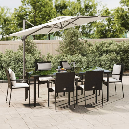 Set da Pranzo da Giardino 7 pz Nero con Cuscini in Polyrattan - homemem39