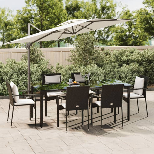 Set da Pranzo da Giardino 7 pz Nero con Cuscini in Polyrattan - homemem39