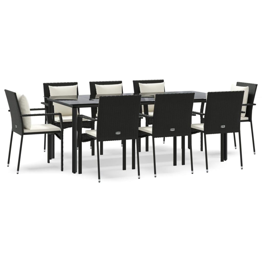 Set da Pranzo da Giardino 9 pz con Cuscini Nero in Polyrattan - homemem39