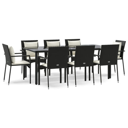 Set da Pranzo da Giardino 9 pz con Cuscini Nero in Polyrattan - homemem39