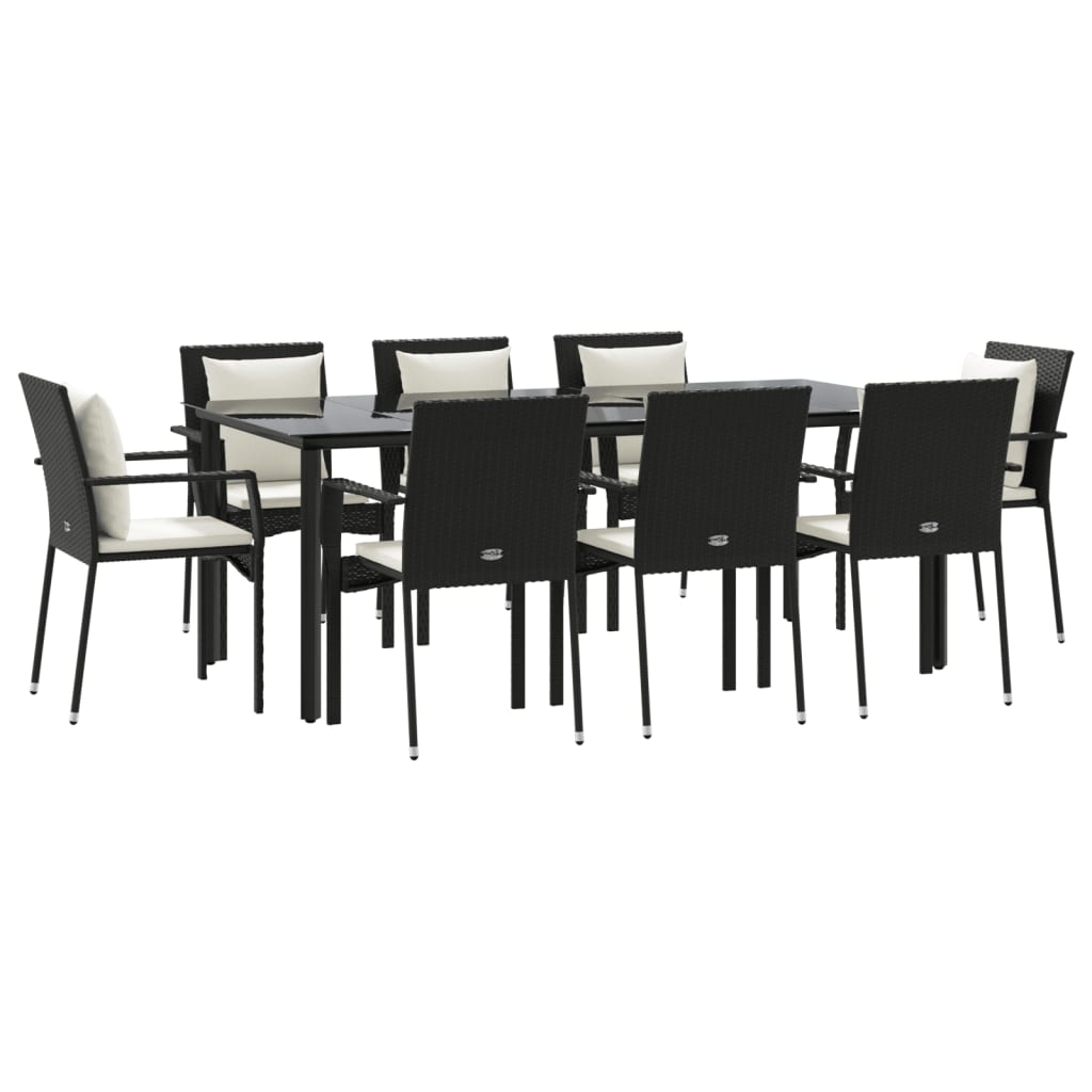 Set da Pranzo da Giardino 9 pz con Cuscini Nero in Polyrattan - homemem39