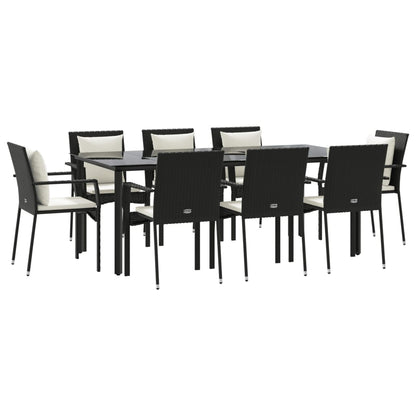 Set da Pranzo da Giardino 9 pz con Cuscini Nero in Polyrattan - homemem39