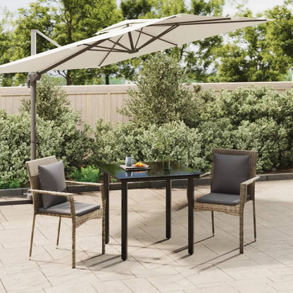 Set Salotto Giardino 3 pz con Cuscini Nero e Grigio Polyrattan - homemem39
