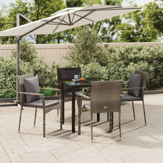 Set da Pranzo Giardino 5pz Nero e Grigio con Cuscini Polyrattan