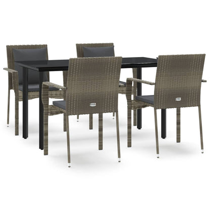 Set da Pranzo Giardino 5pz Nero e Grigio con Cuscini Polyrattan - homemem39