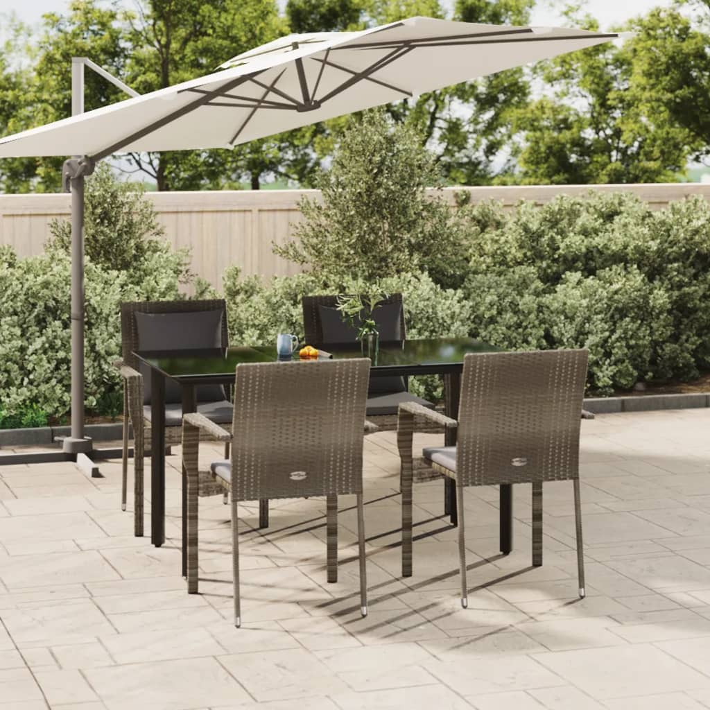 Set da Pranzo Giardino 5pz Nero e Grigio con Cuscini Polyrattan - homemem39