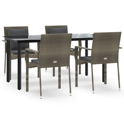 Set da Pranzo Giardino 5pz Nero e Grigio con Cuscini Polyrattan - homemem39