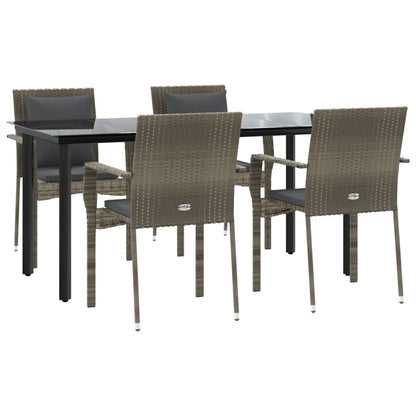 Set da Pranzo Giardino 5pz Nero e Grigio con Cuscini Polyrattan - homemem39