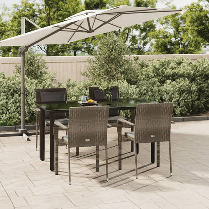 Set da Pranzo Giardino 5pz Nero e Grigio con Cuscini Polyrattan - homemem39