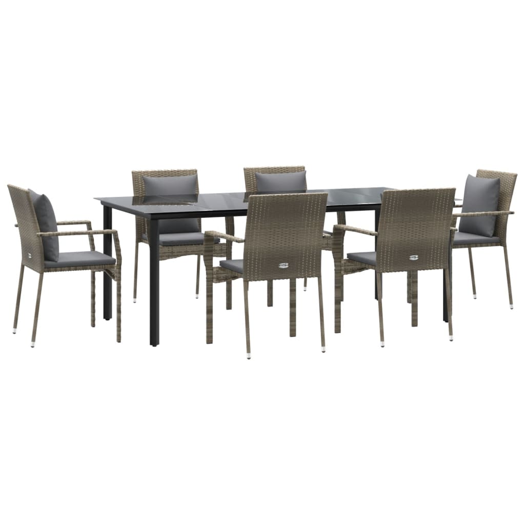 Set da Pranzo Giardino 7pz Nero e Grigio con Cuscini Polyrattan - homemem39