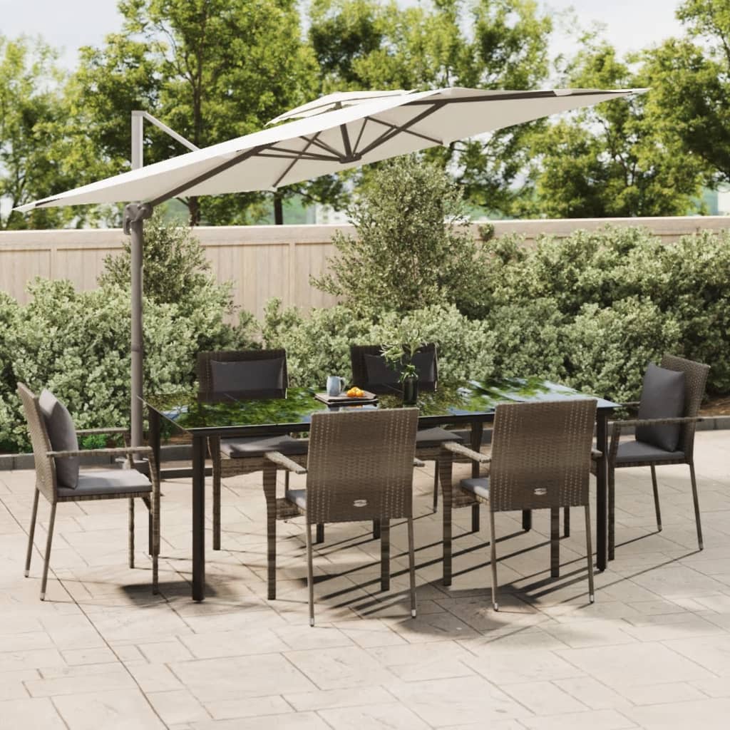 Set da Pranzo Giardino 7pz Nero e Grigio con Cuscini Polyrattan - homemem39