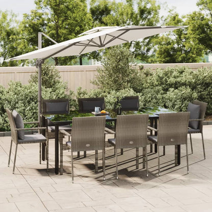 Set da Pranzo Giardino 9pz con Cuscini Nero e Grigio Polyrattan - homemem39
