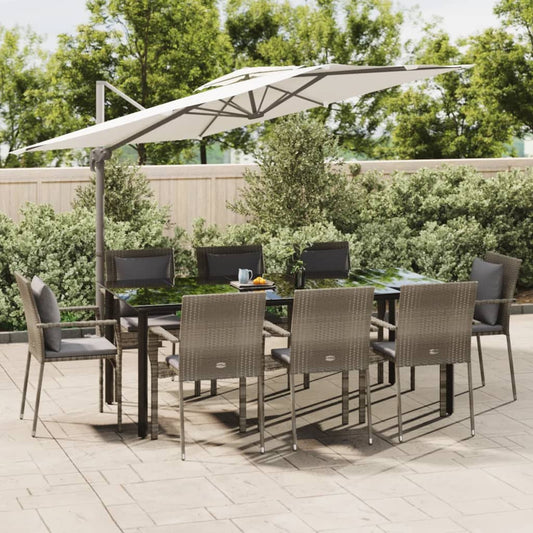 Set da Pranzo Giardino 9pz con Cuscini Nero e Grigio Polyrattan - homemem39