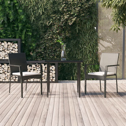 Set da Pranzo da Giardino 3 pz con Cuscini Nero in Polyrattan - homemem39