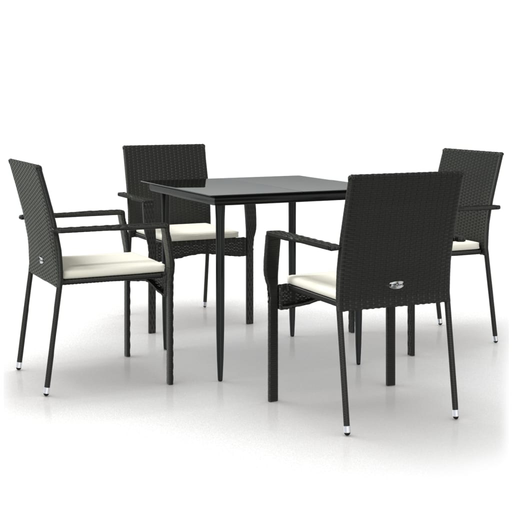 Set da Pranzo da Giardino 5 pz Nero con Cuscini in Polyrattan - homemem39