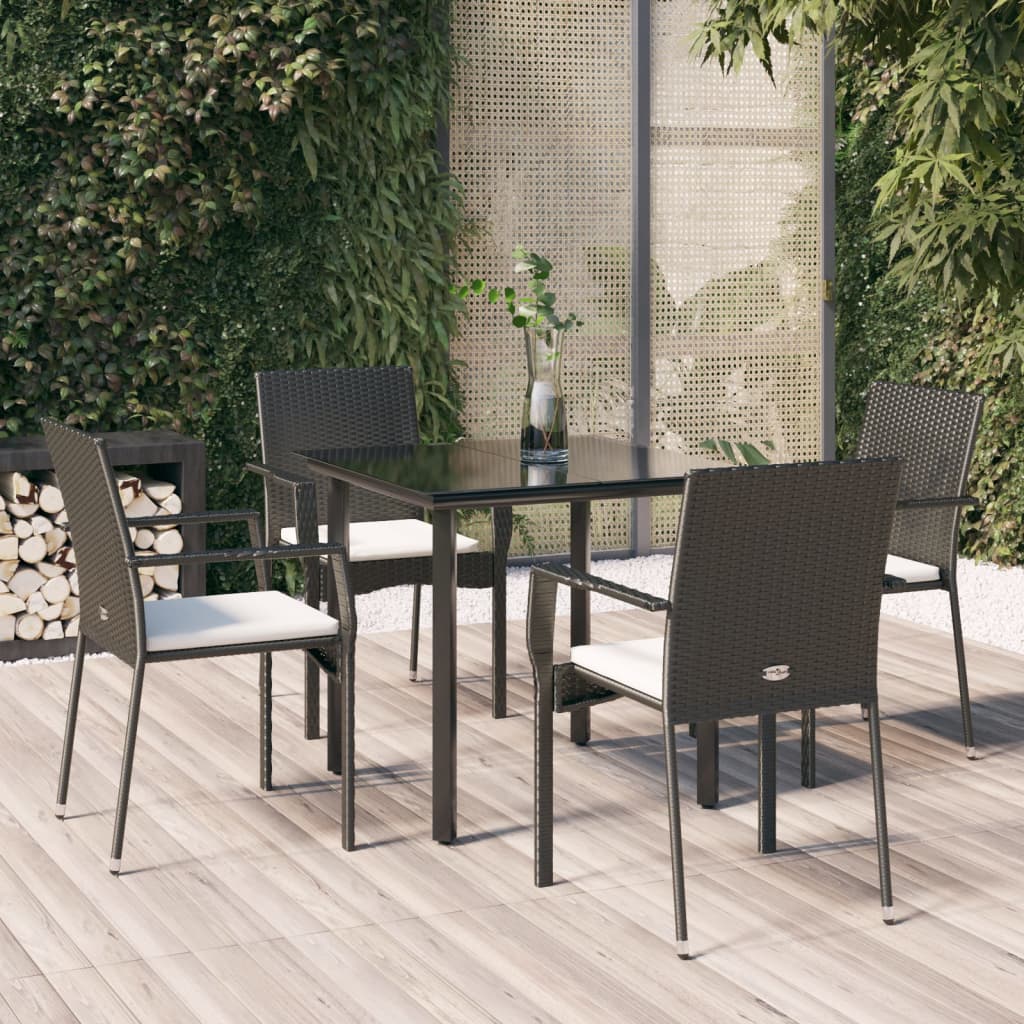 Set da Pranzo da Giardino 5 pz Nero con Cuscini in Polyrattan - homemem39