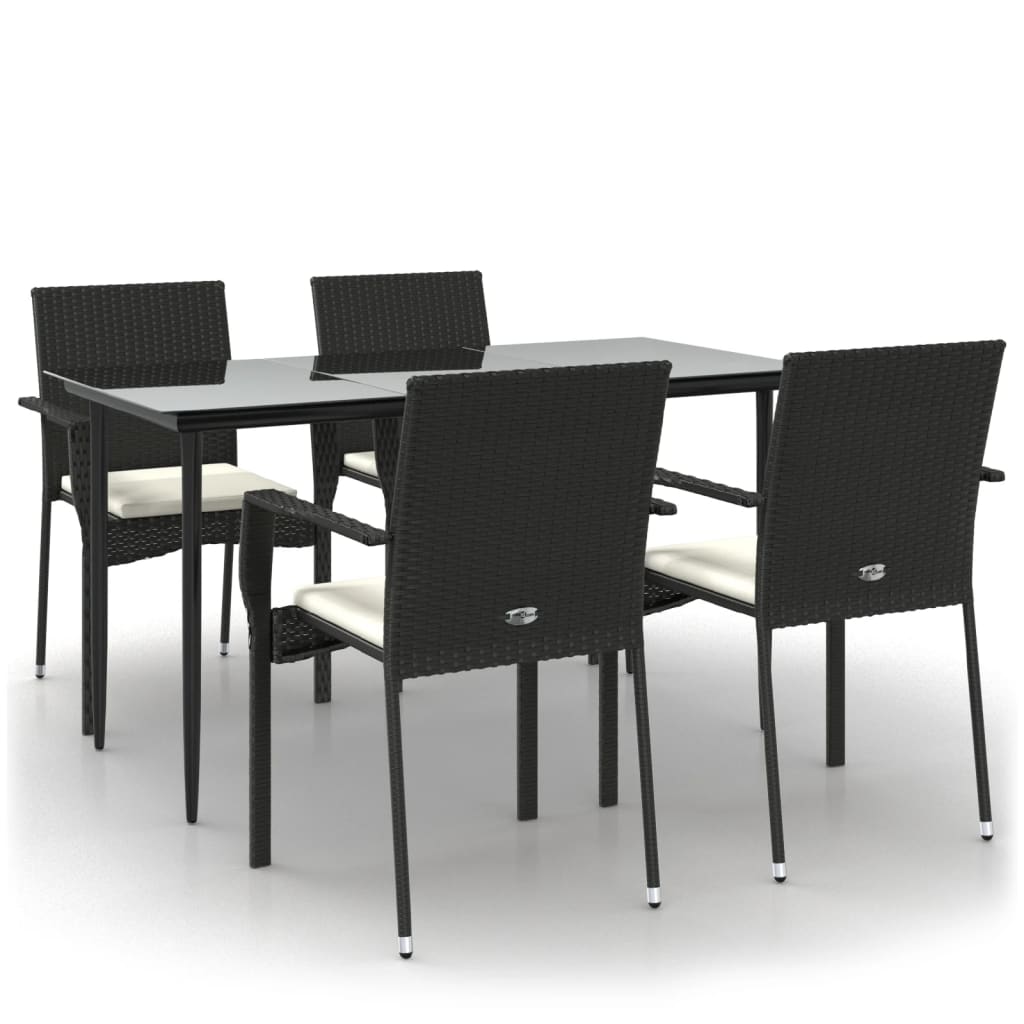 Set da Pranzo da Giardino 5 pz Nero con Cuscini in Polyrattan - homemem39