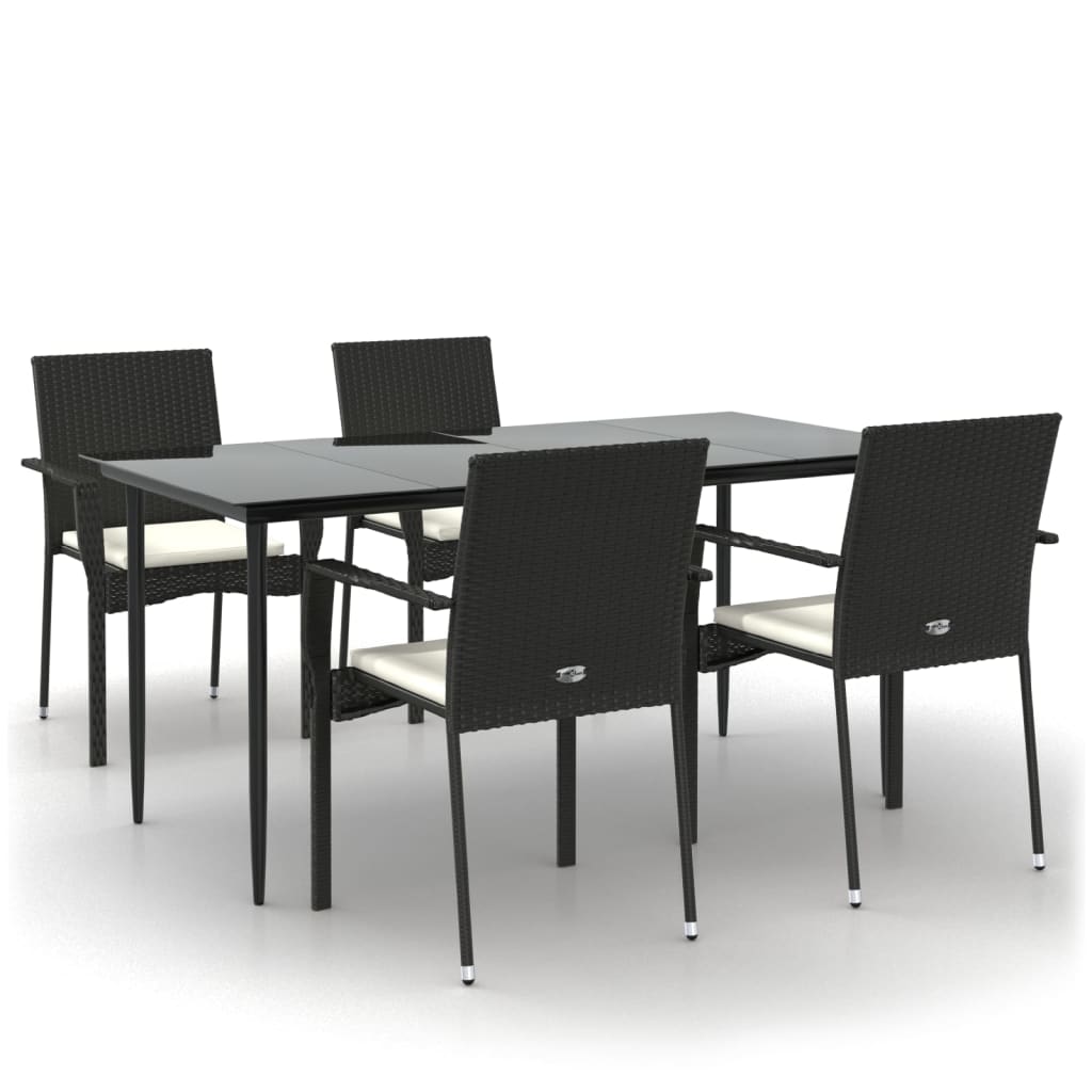 Set da Pranzo da Giardino 5 pz Nero con Cuscini in Polyrattan - homemem39