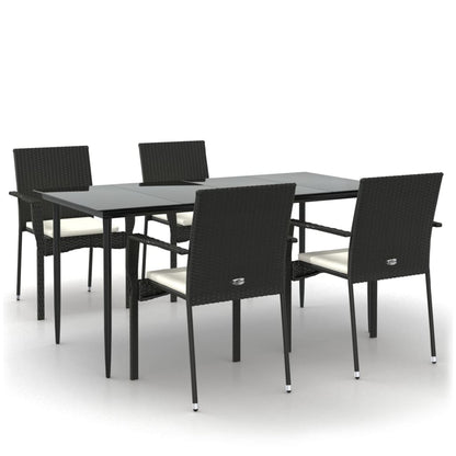 Set da Pranzo da Giardino 5 pz Nero con Cuscini in Polyrattan - homemem39