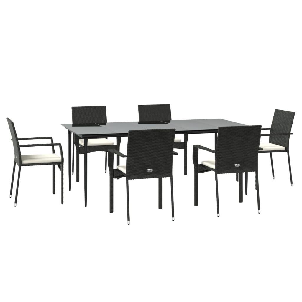 Set da Pranzo da Giardino 7 pz Nero con Cuscini in Polyrattan - homemem39