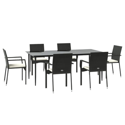 Set da Pranzo da Giardino 7 pz Nero con Cuscini in Polyrattan - homemem39