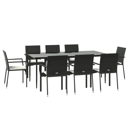 Set da Pranzo da Giardino 9 pz con Cuscini Nero in Polyrattan - homemem39
