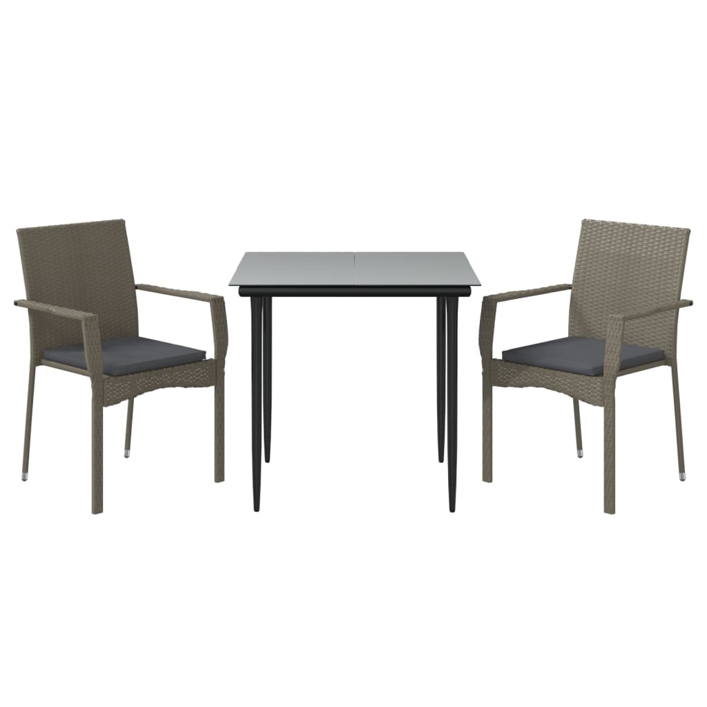 Set Salotto Giardino 3 pz con Cuscini Nero e Grigio Polyrattan - homemem39