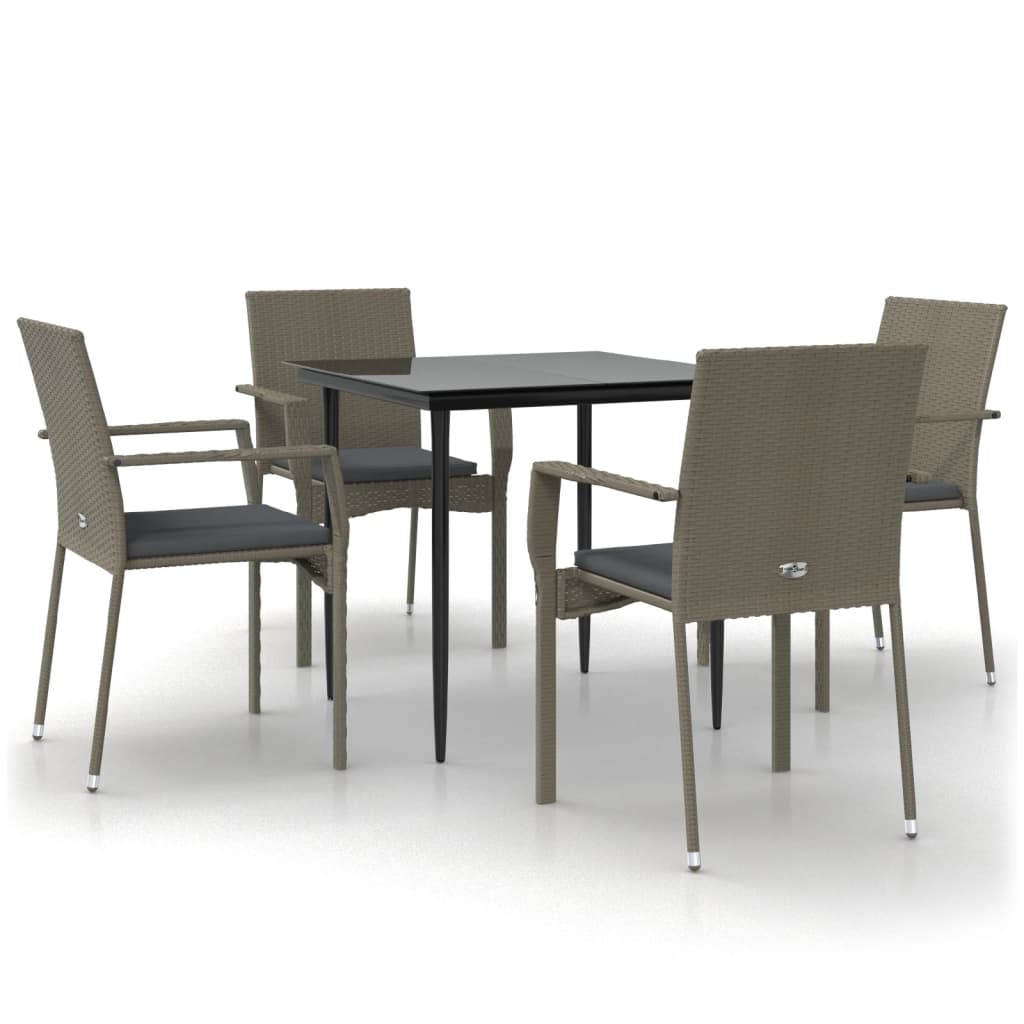 Set da Pranzo Giardino 5pz Nero e Grigio con Cuscini Polyrattan - homemem39