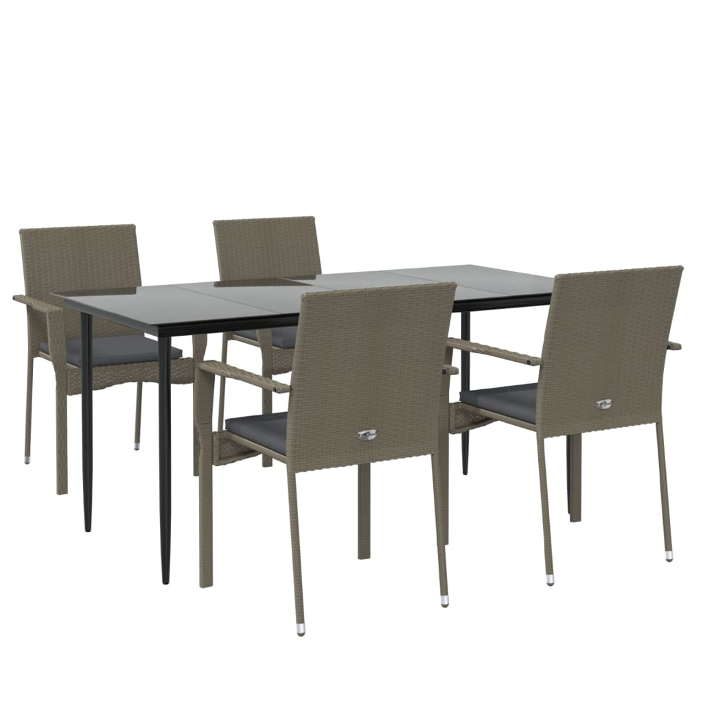 Set da Pranzo Giardino 5pz Nero e Grigio con Cuscini Polyrattan - homemem39