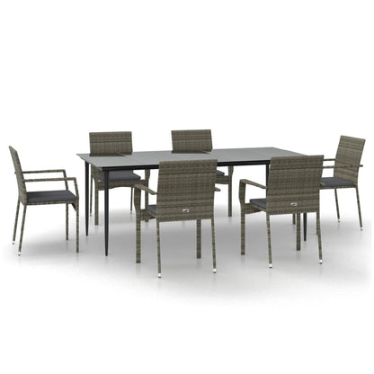 Set da Pranzo Giardino 7pz Nero e Grigio con Cuscini Polyrattan - homemem39