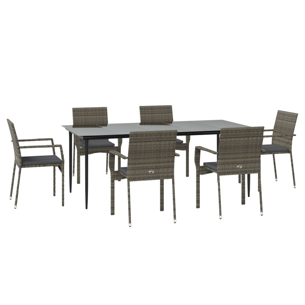 Set da Pranzo Giardino 7pz Nero e Grigio con Cuscini Polyrattan - homemem39