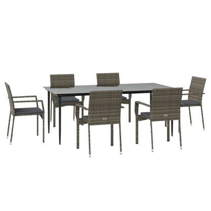 Set da Pranzo Giardino 7pz Nero e Grigio con Cuscini Polyrattan - homemem39