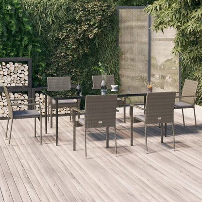 Set da Pranzo Giardino 7pz Nero e Grigio con Cuscini Polyrattan - homemem39