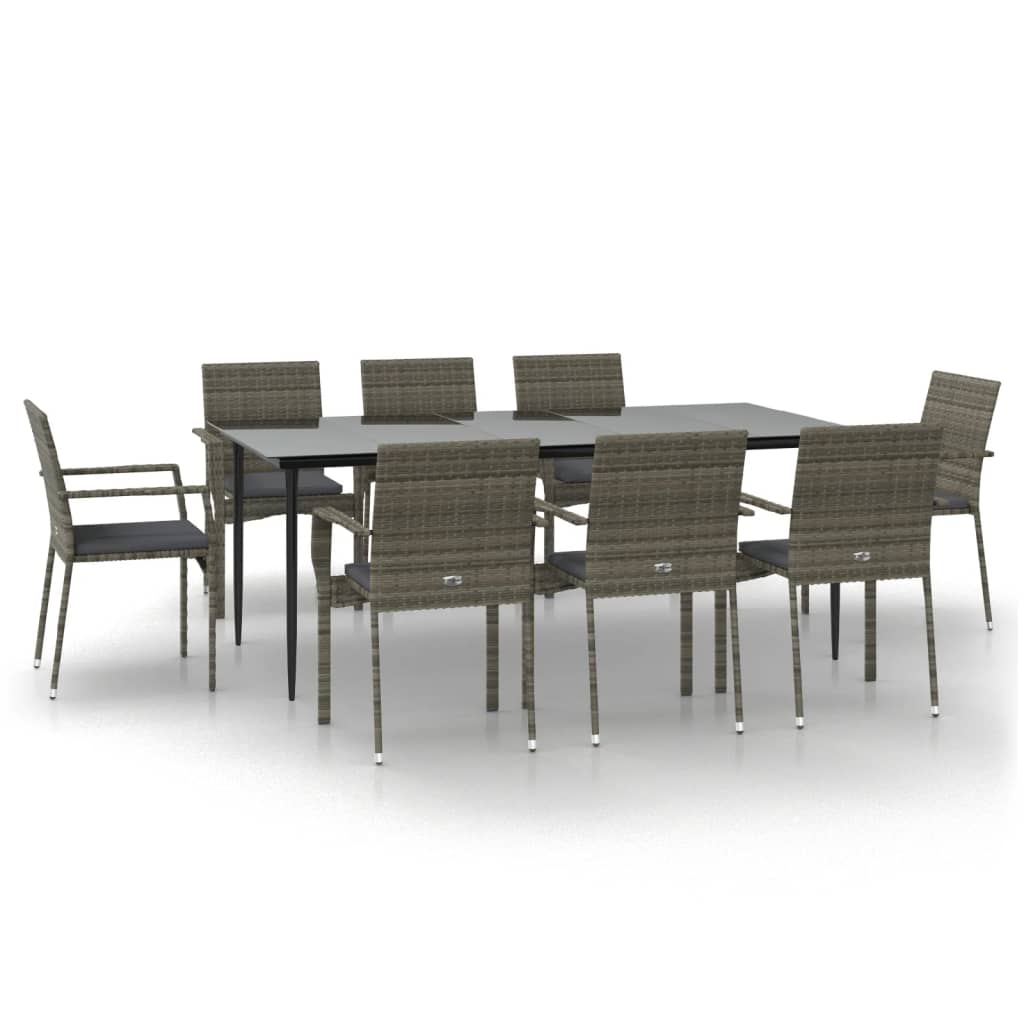 Set da Pranzo Giardino 9pz con Cuscini Nero e Grigio Polyrattan - homemem39