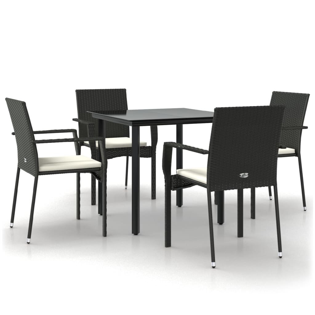 Set da Pranzo da Giardino 5 pz Nero con Cuscini in Polyrattan - homemem39