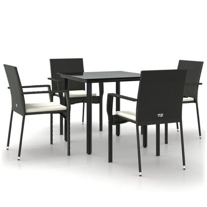 Set da Pranzo da Giardino 5 pz Nero con Cuscini in Polyrattan - homemem39