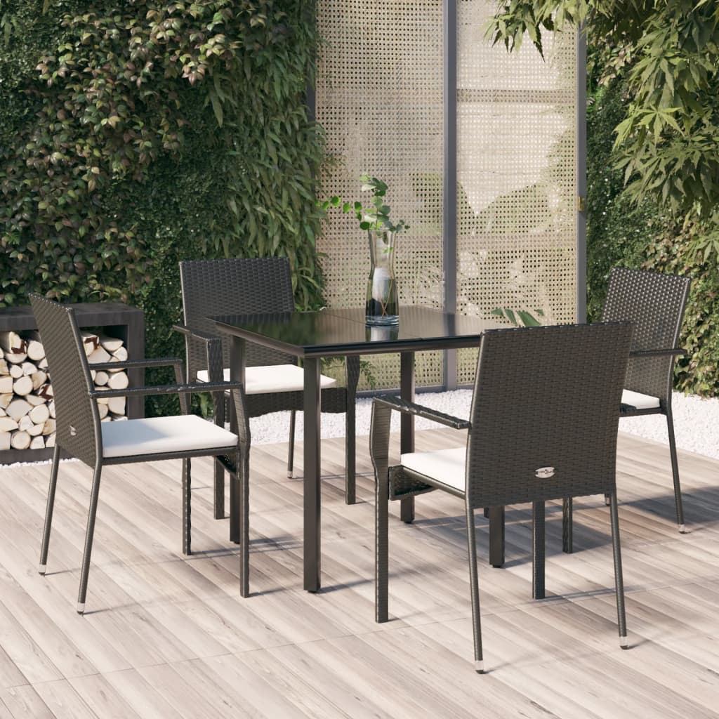 Set da Pranzo da Giardino 5 pz Nero con Cuscini in Polyrattan - homemem39