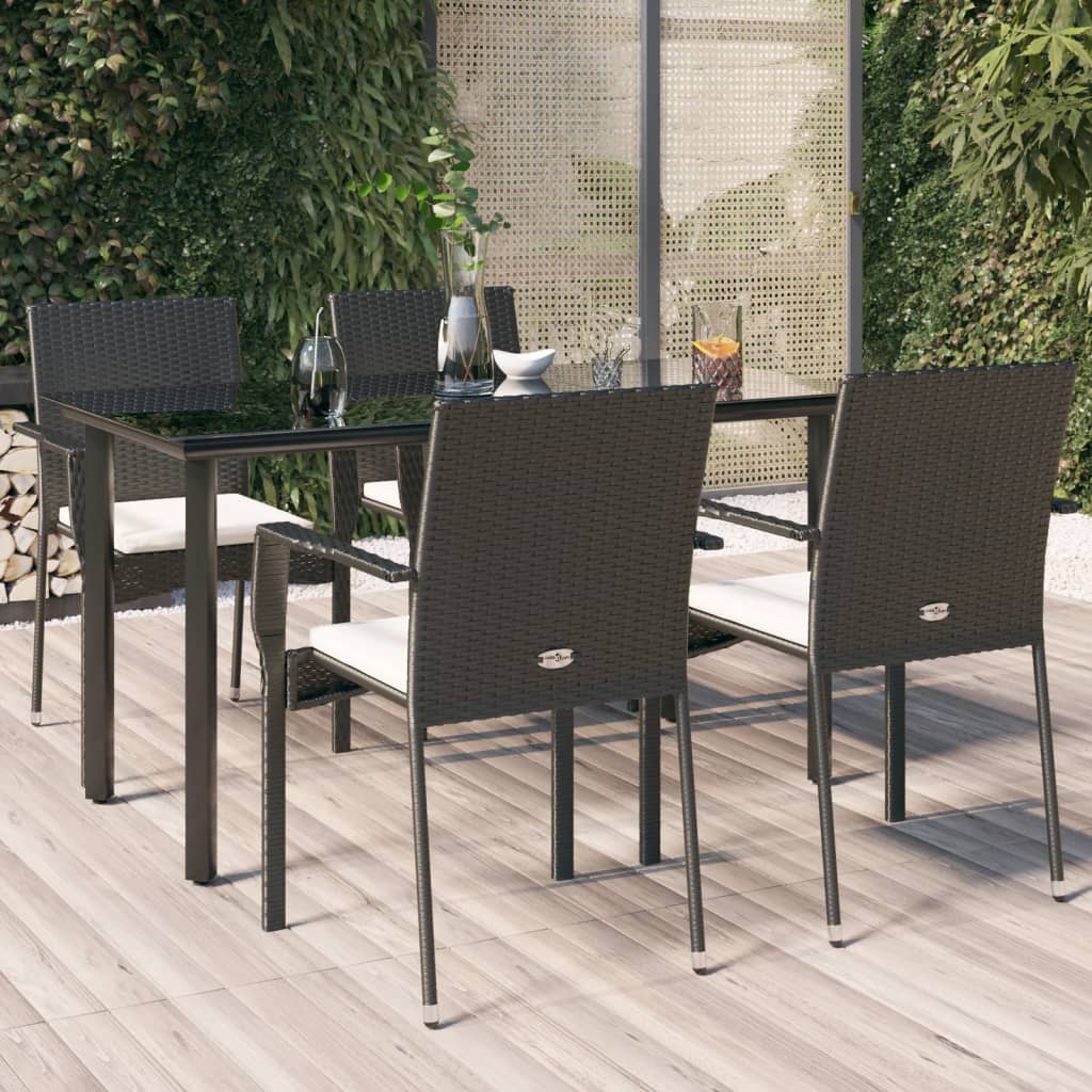 Set da Pranzo da Giardino 5 pz Nero con Cuscini in Polyrattan - homemem39