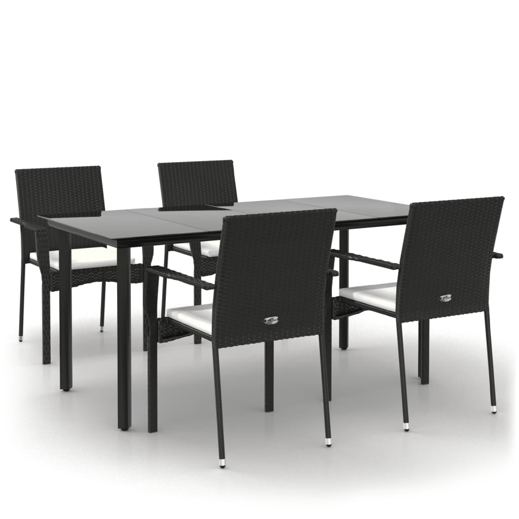 Set da Pranzo da Giardino 5 pz Nero con Cuscini in Polyrattan - homemem39