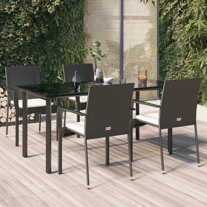 Set da Pranzo da Giardino 5 pz Nero con Cuscini in Polyrattan - homemem39