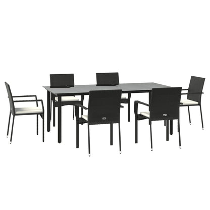 Set da Pranzo da Giardino 7 pz Nero con Cuscini in Polyrattan - homemem39
