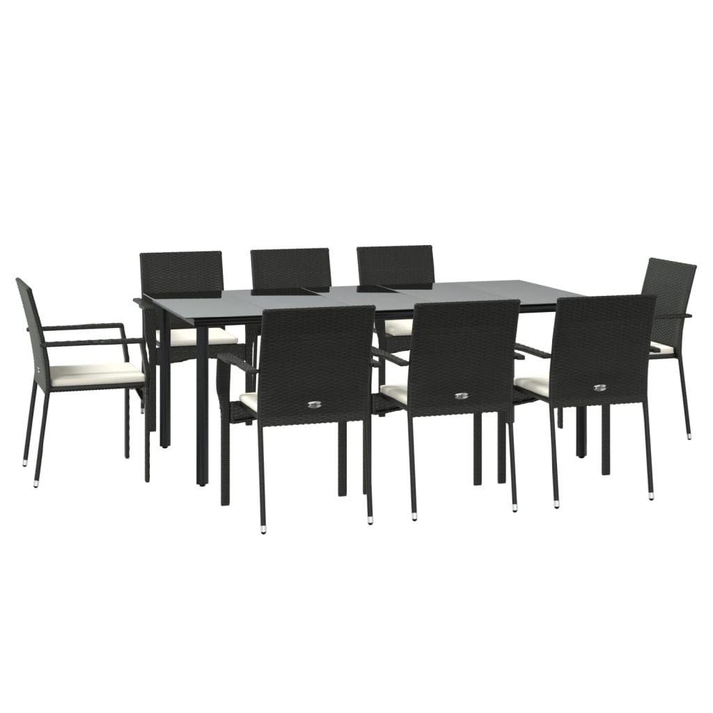 Set da Pranzo da Giardino 9 pz con Cuscini Nero in Polyrattan - homemem39